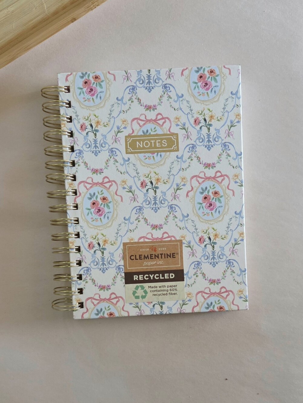 Clementine  Bows Floral Frame Medium Hardcover Spiral Notebook Journal